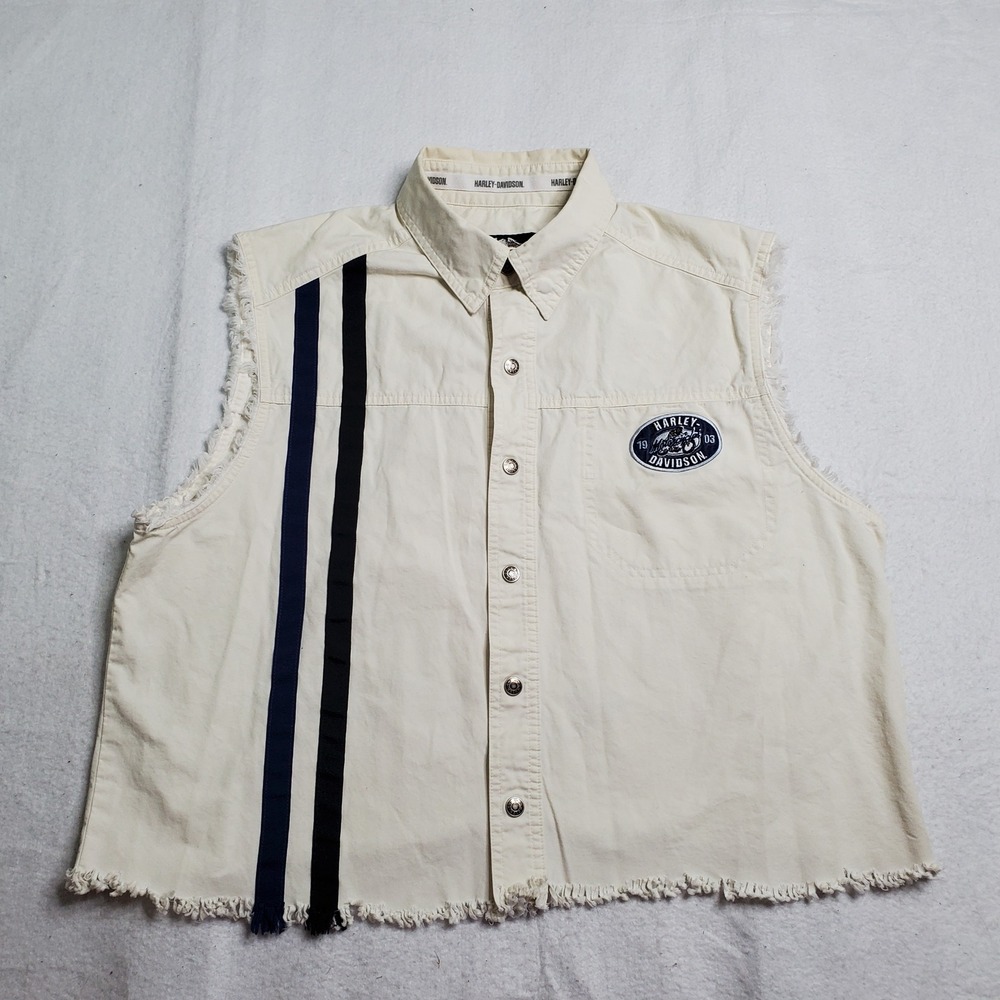 Harley-Davidson Men's Sleeveless Shirt Cream Vintage Dirt Track Team Size Large